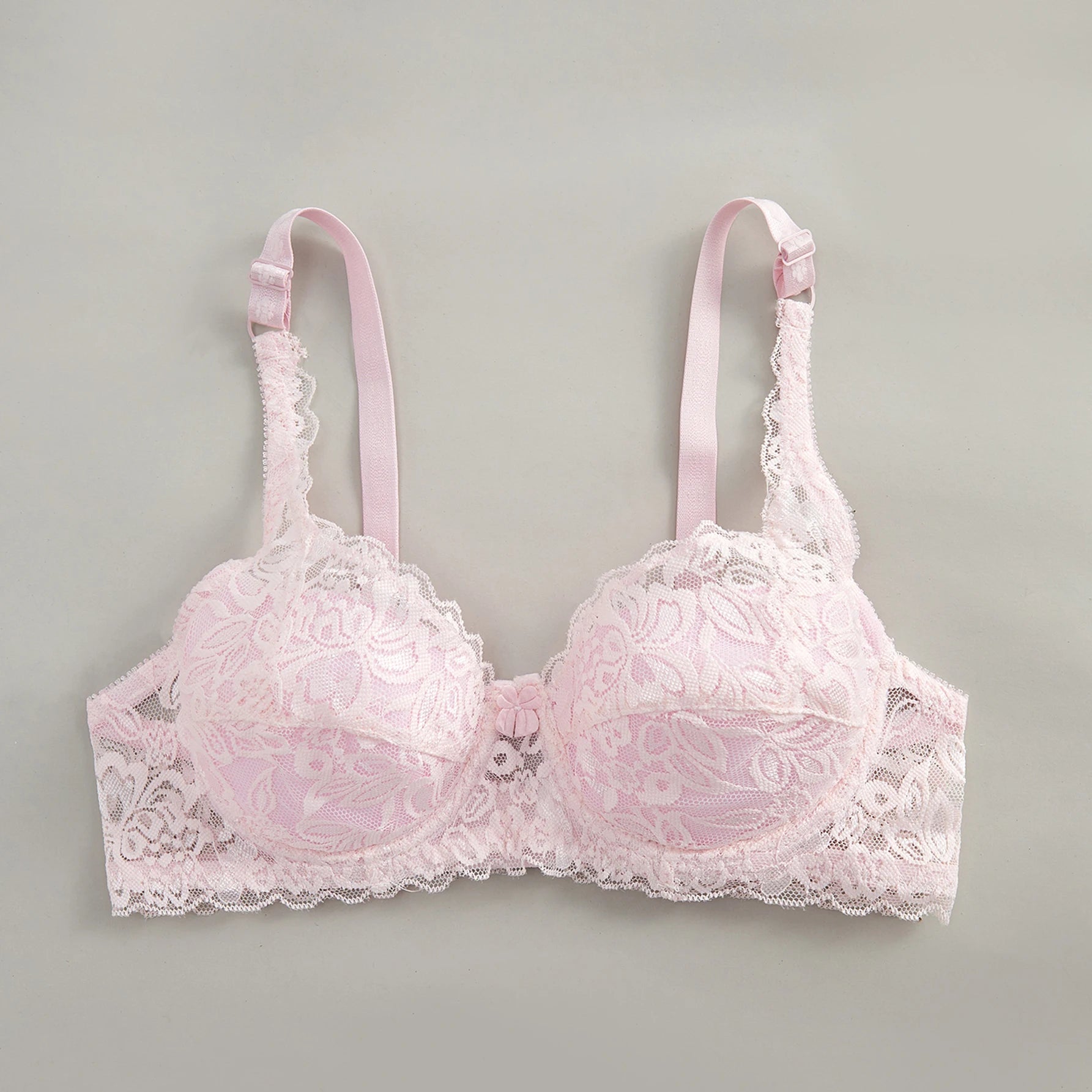 Bravellea Solid Color Bow Decor Bra - Push-Up Underwire Lace Adjustable