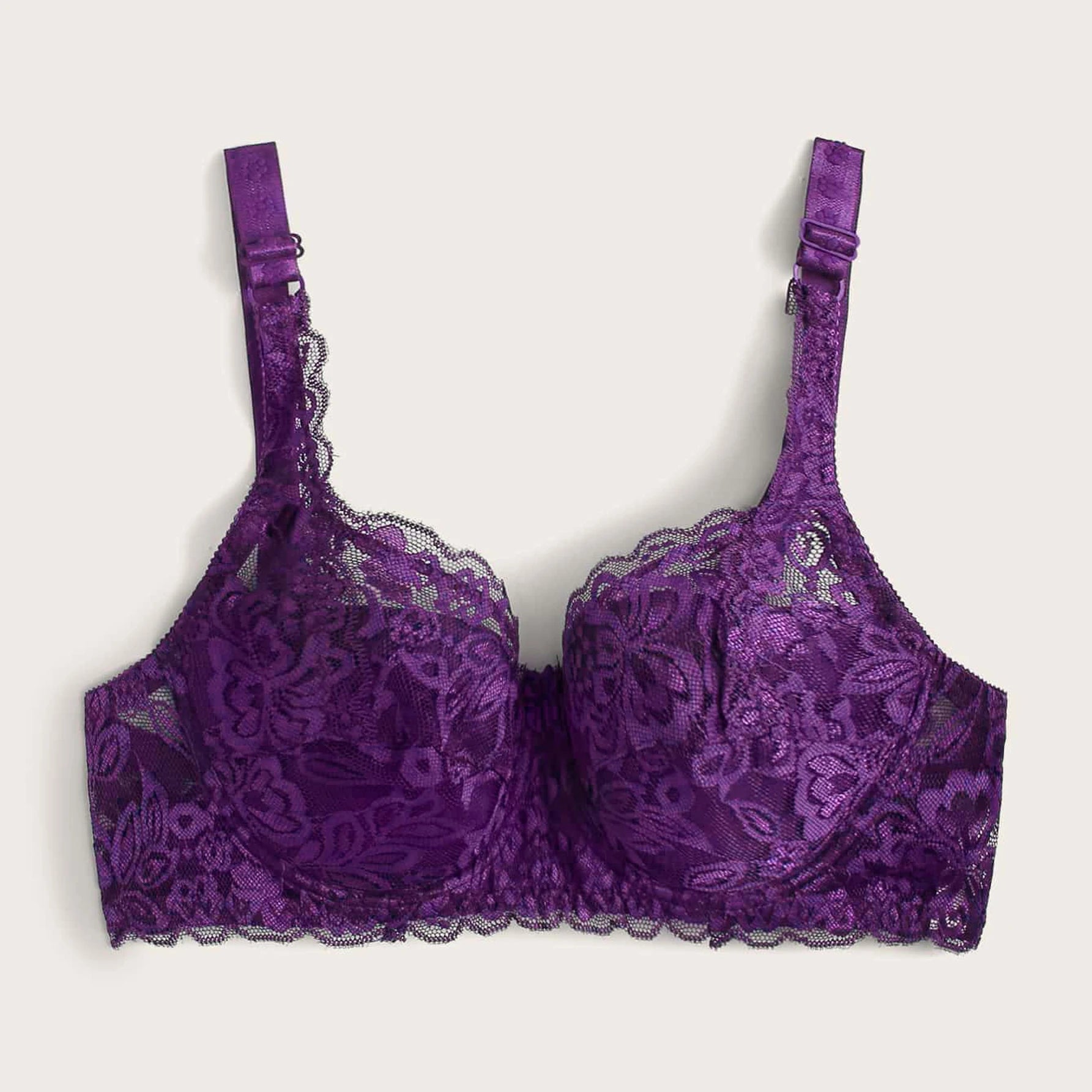 Bravellea Solid Color Bow Decor Bra - Push-Up Underwire Lace Adjustable
