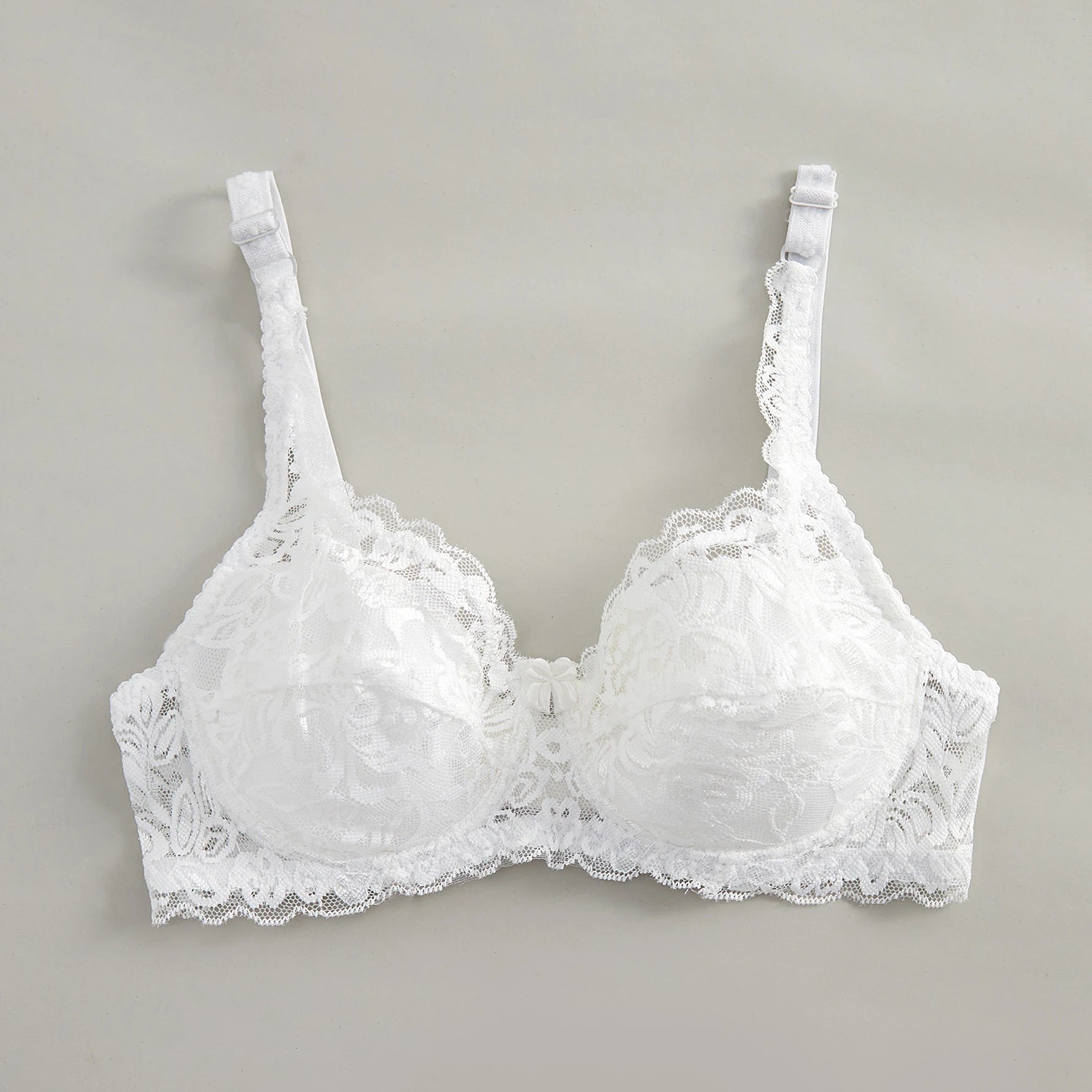 Bravellea Solid Color Bow Decor Bra - Push-Up Underwire Lace Adjustable