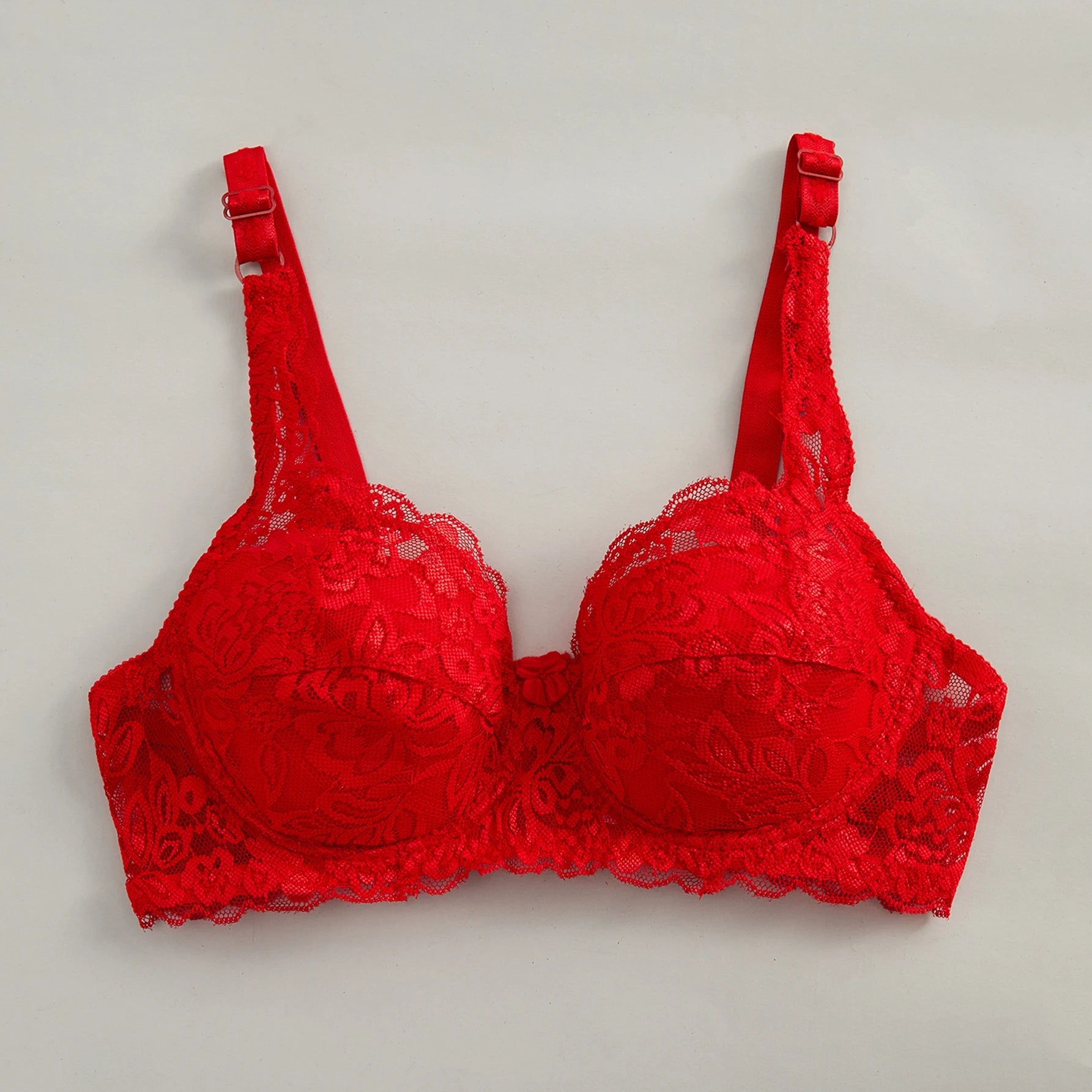 Bravellea Solid Color Bow Decor Bra - Push-Up Underwire Lace Adjustable