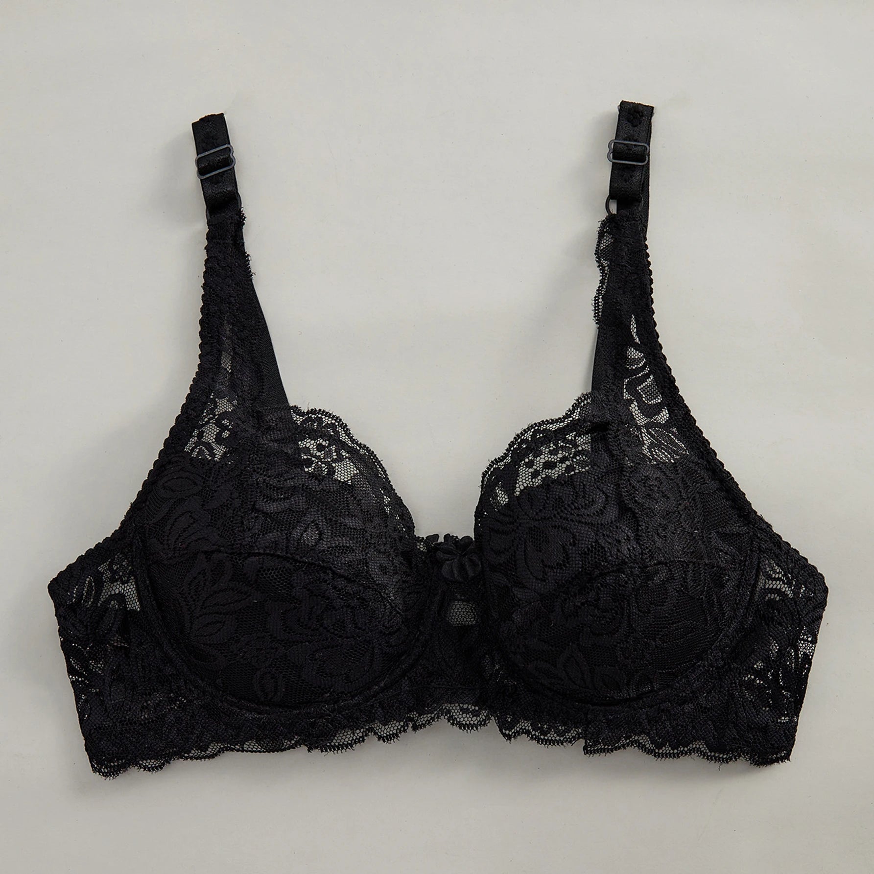 Bravellea Solid Color Bow Decor Bra - Push-Up Underwire Lace Adjustable
