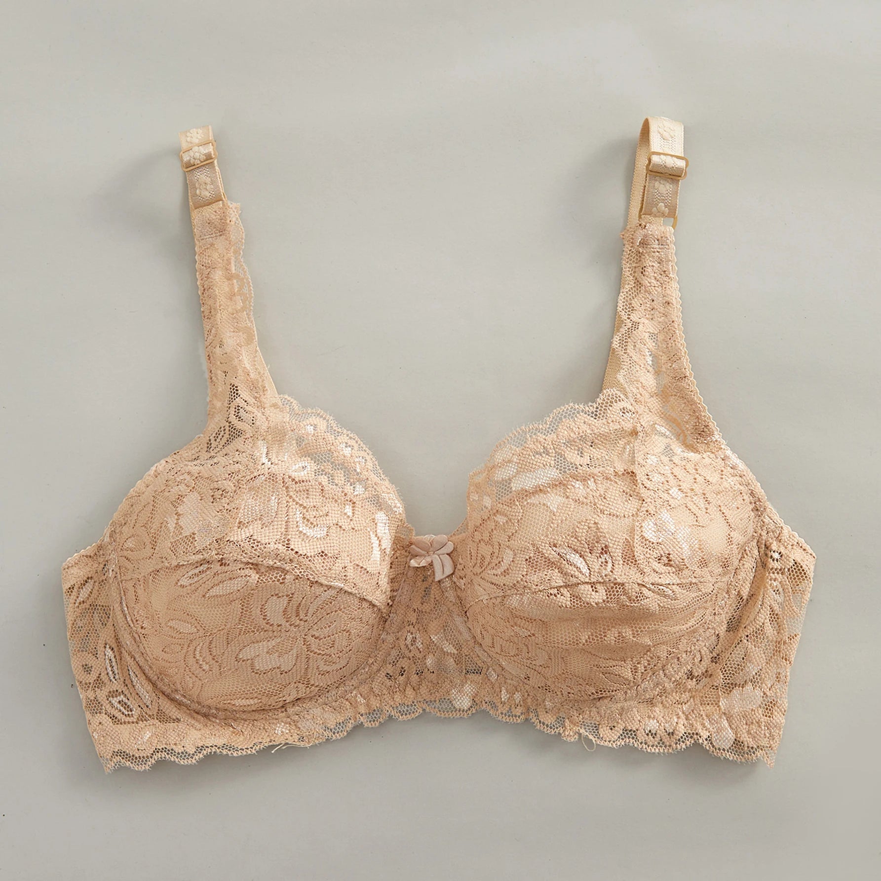 Bravellea Solid Color Bow Decor Bra - Push-Up Underwire Lace Adjustable