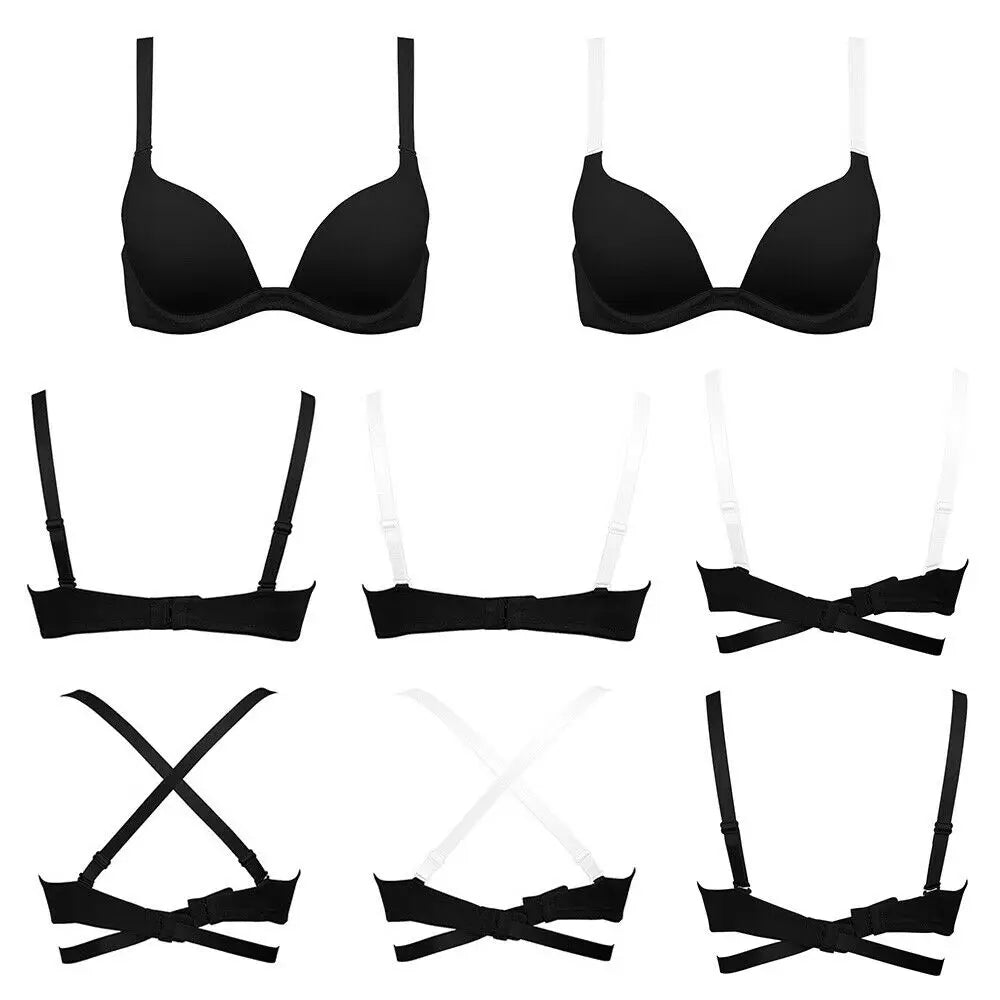 Bravellea Sexy Red Push-Up Bra - Plunge Convertible Transparent Straps A-G Cup