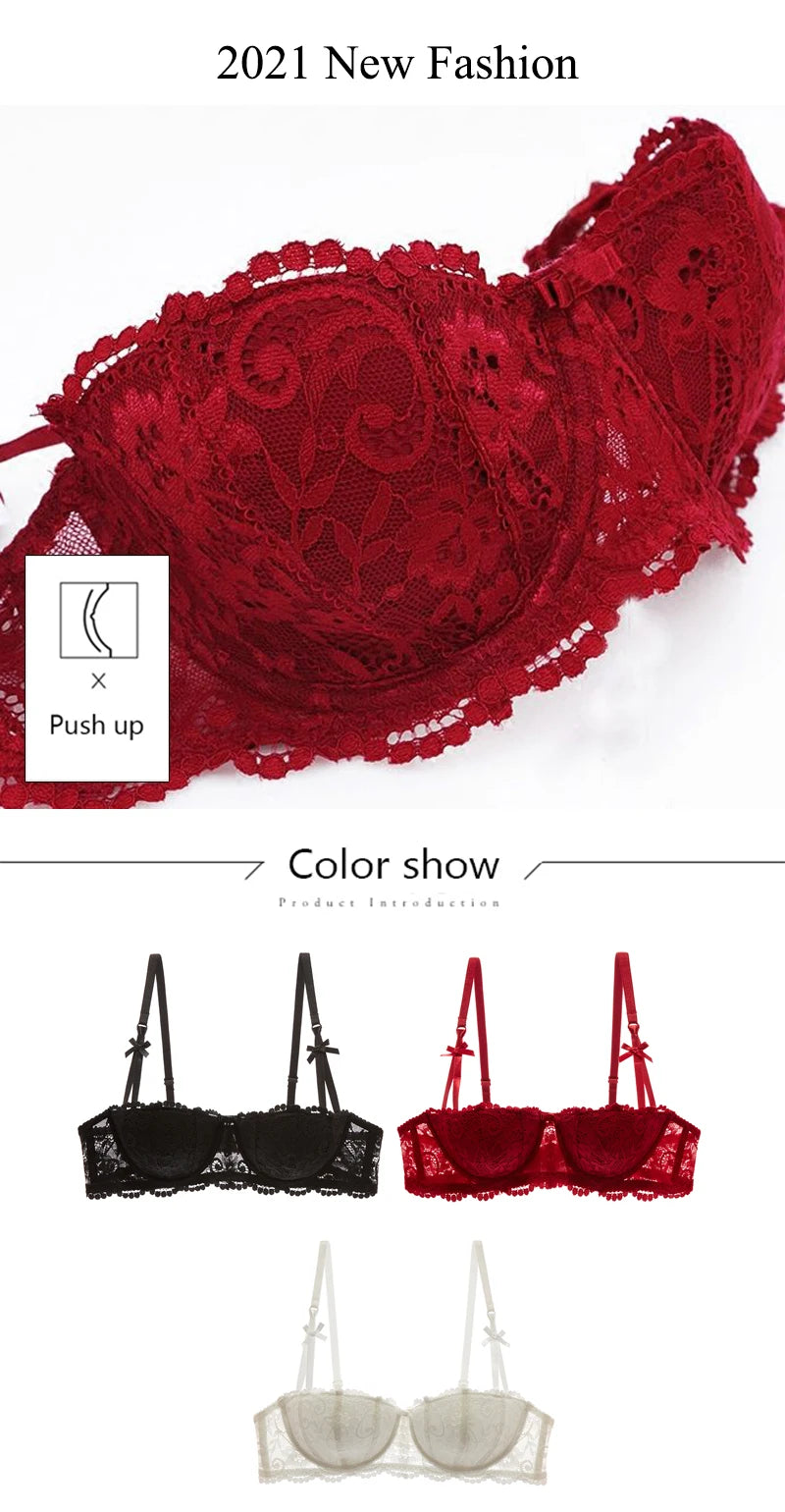 Bravellea Half Cup Balconette Bra - Plus Size Sexy Push-Up A-D Cup