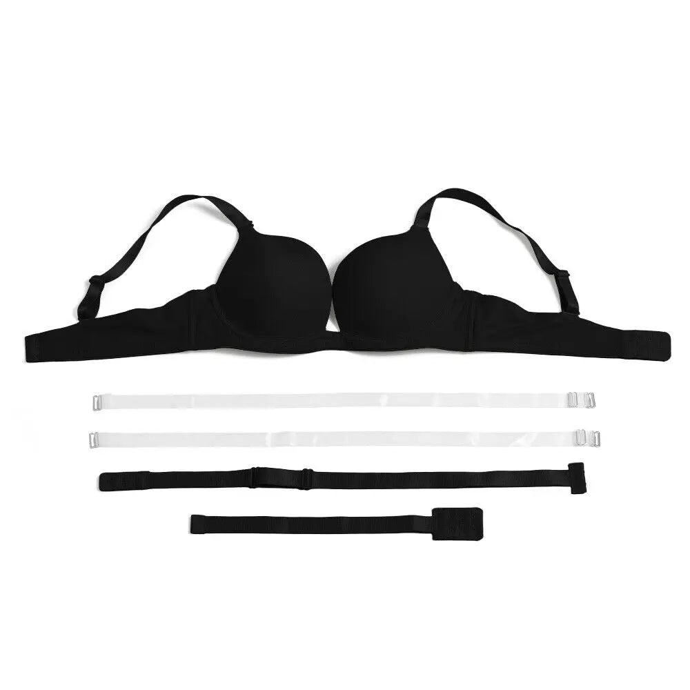 Bravellea Sexy Red Push-Up Bra - Plunge Convertible Transparent Straps A-G Cup