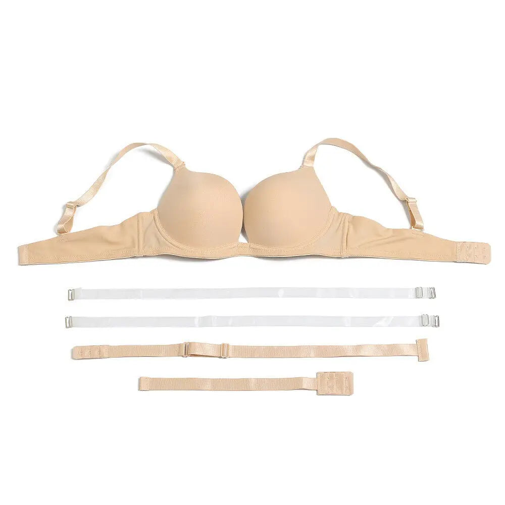 Bravellea Sexy Red Push-Up Bra - Plunge Convertible Transparent Straps A-G Cup