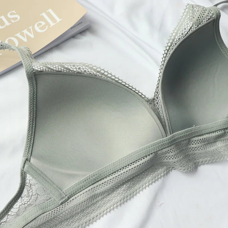 Bravellea French Triangle Cup Set - Wireless Ultra-Thin Lace Bra & Panty
