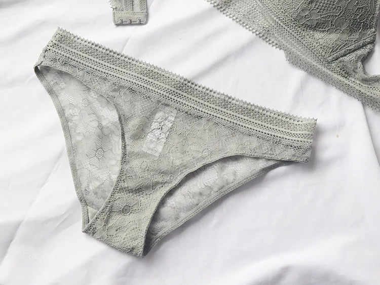 Bravellea French Triangle Cup Set - Wireless Ultra-Thin Lace Bra & Panty