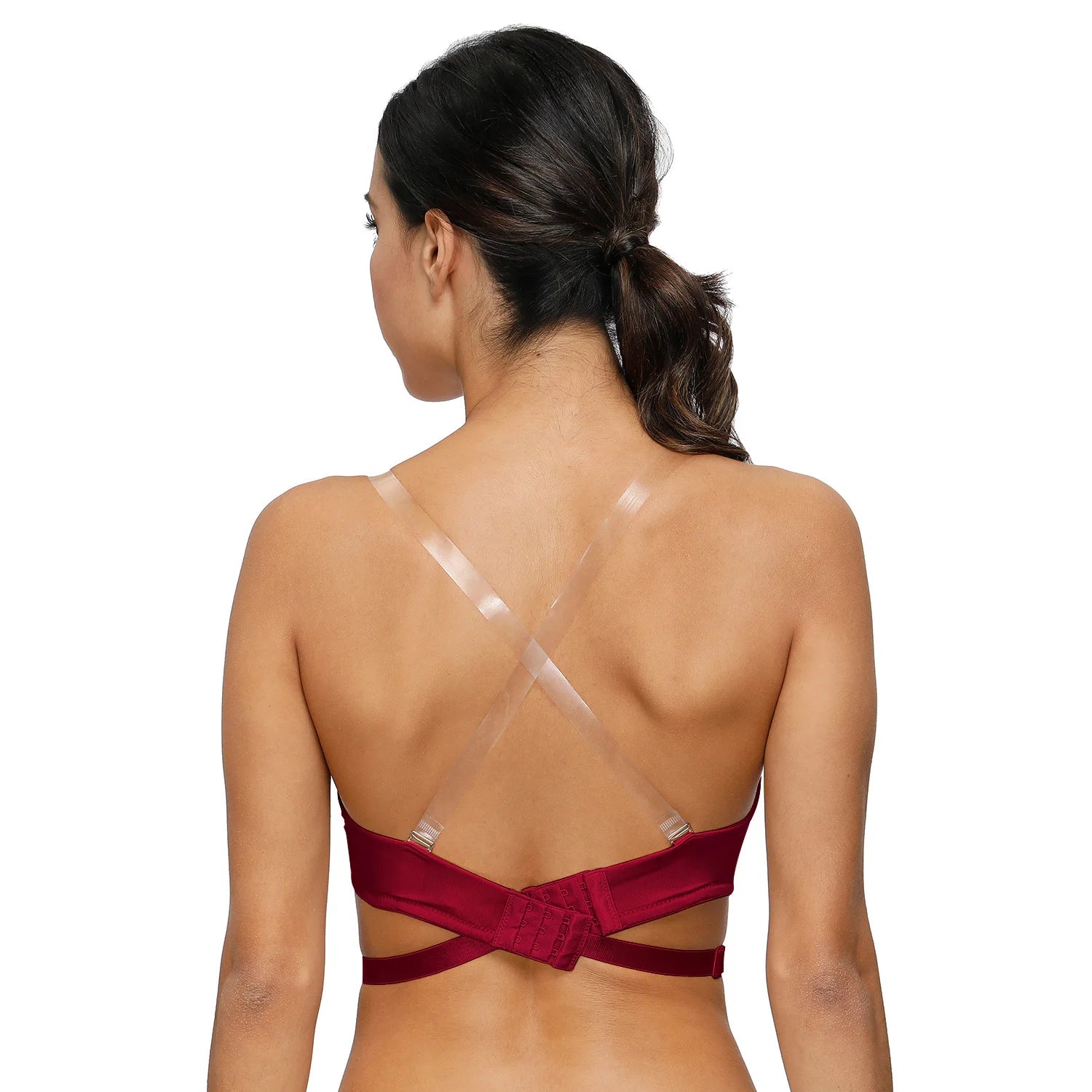 Bravellea Sexy Red Push-Up Bra - Plunge Convertible Transparent Straps A-G Cup