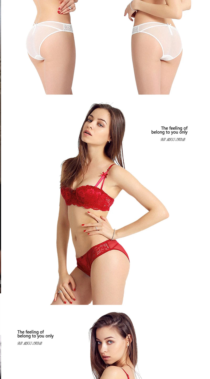 Bravellea Half Cup Balconette Bra - Plus Size Sexy Push-Up A-D Cup