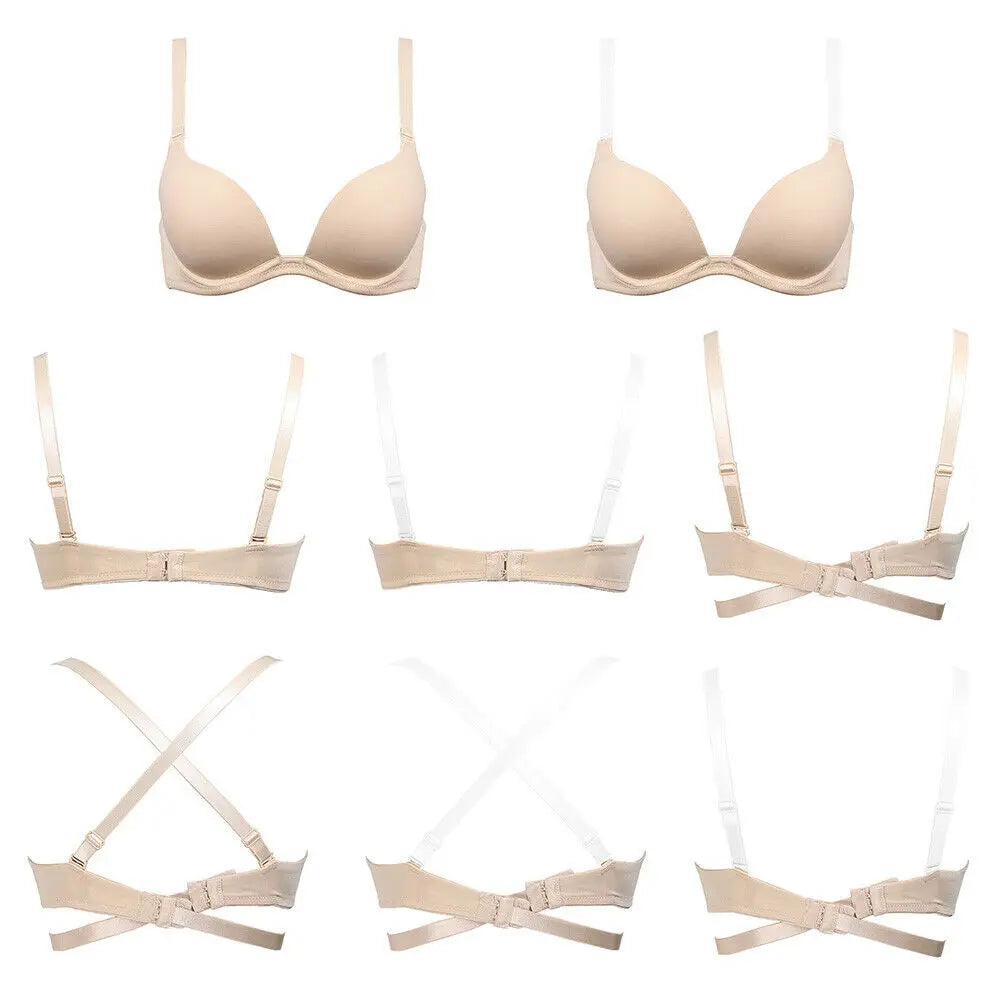 Bravellea Sexy Red Push-Up Bra - Plunge Convertible Transparent Straps A-G Cup