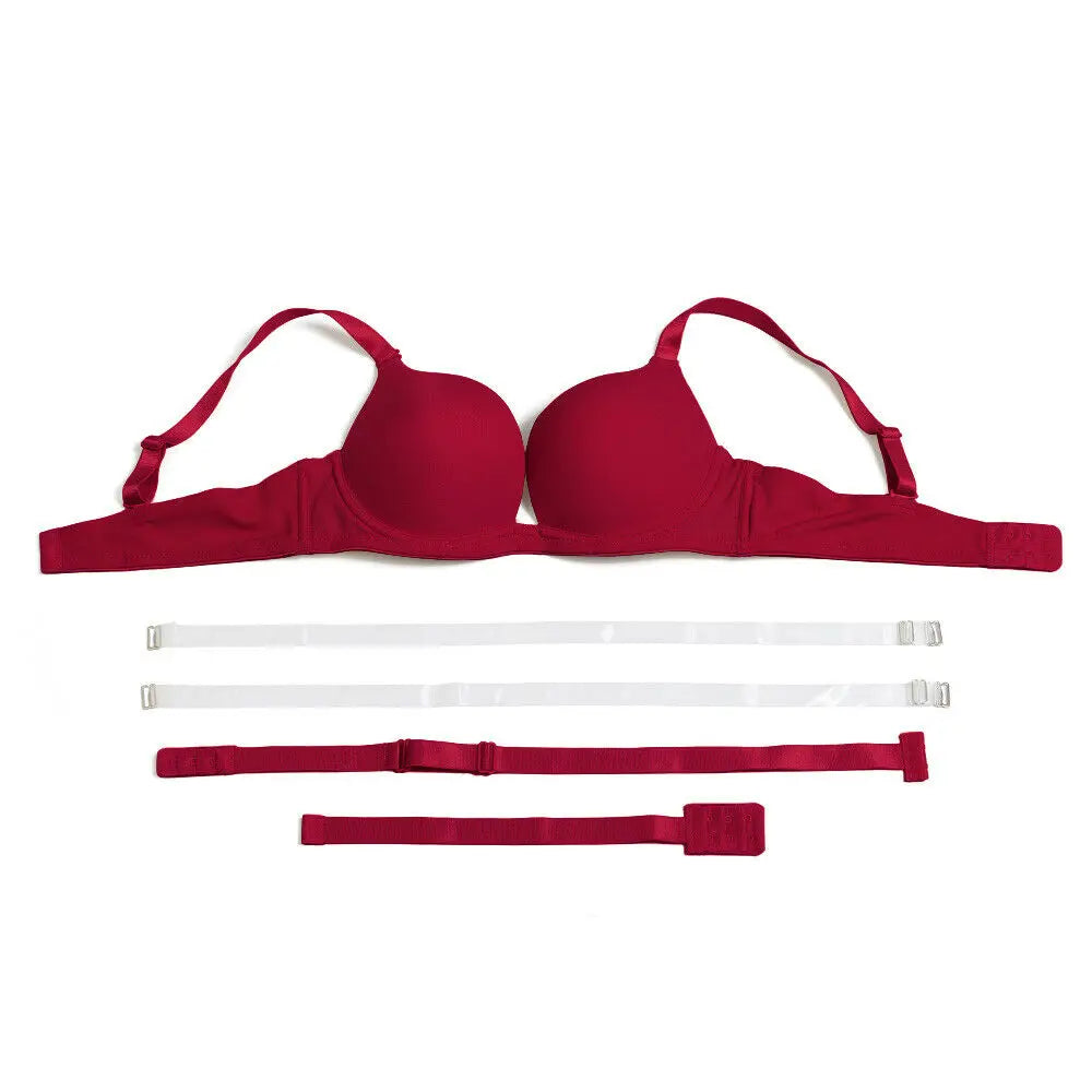 Bravellea Sexy Red Push-Up Bra - Plunge Convertible Transparent Straps A-G Cup
