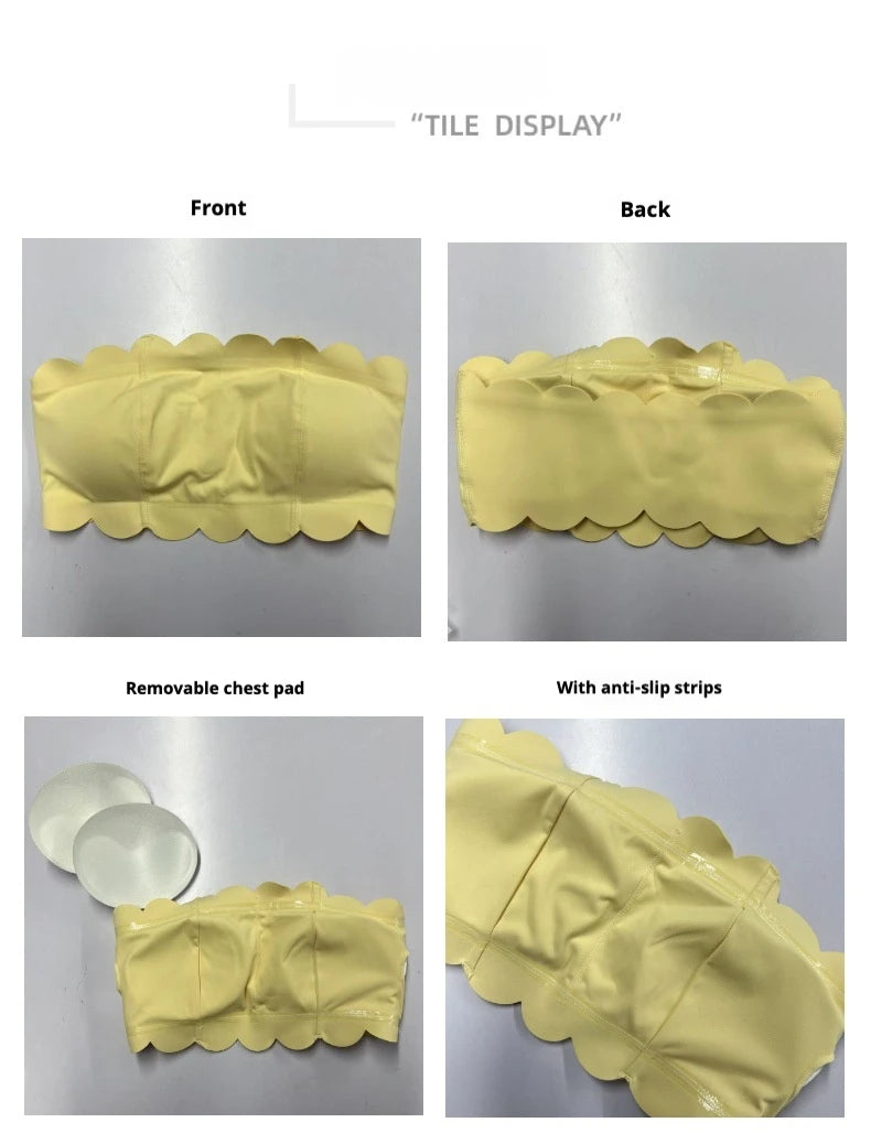 Bravellea Lace Tube Top Vest - Non-Slip Shockproof Yoga Bra with Chest Pad