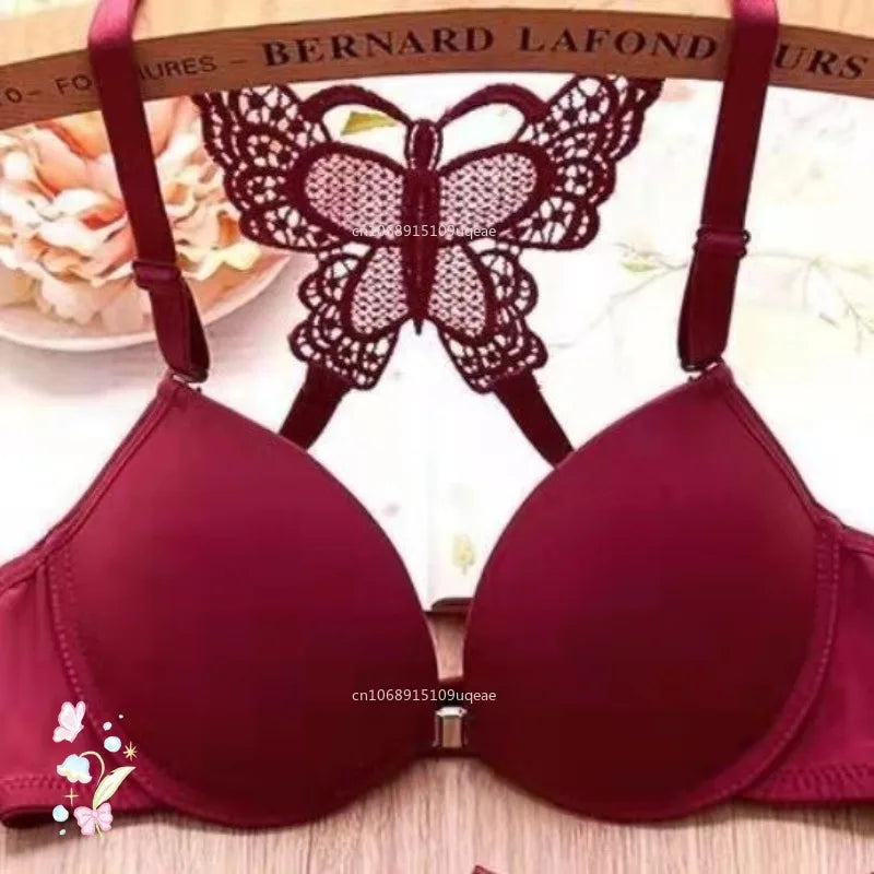 Bravellea Front Buckle Butterfly Bra Set - Detachable Straps See-Through Lingerie.
