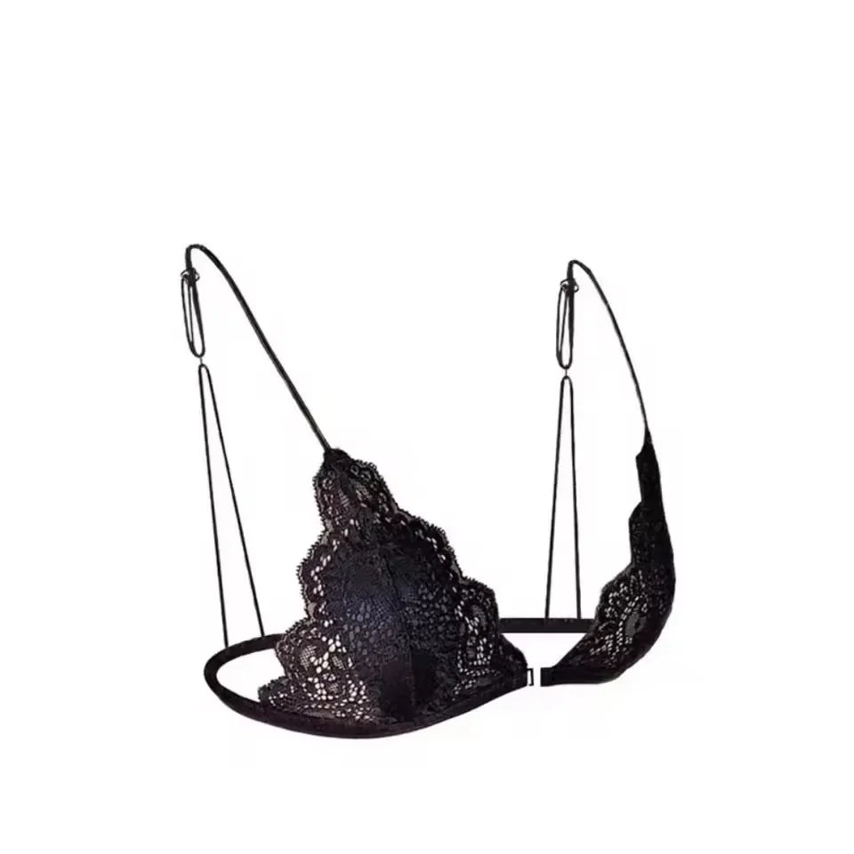 Bravellea Sexy Lace Triangle Bra - Wireless Transparent White/Black Bralette