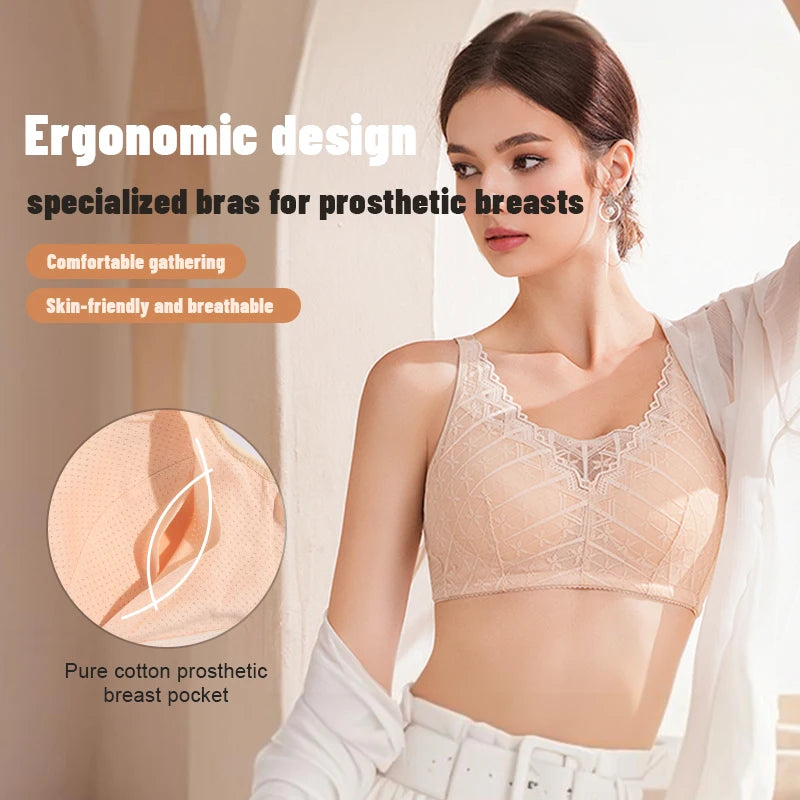 Bravellea Mastectomy Bra - Breathable Pocket with Breast Form Pads Included