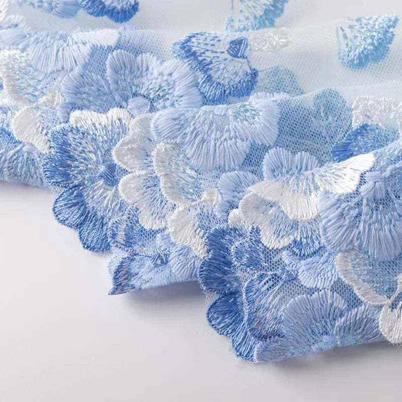 Bravellea Mesh Tulle Embroidered Lace 18.5cm - Wide Trim for Bra Dress Fabric