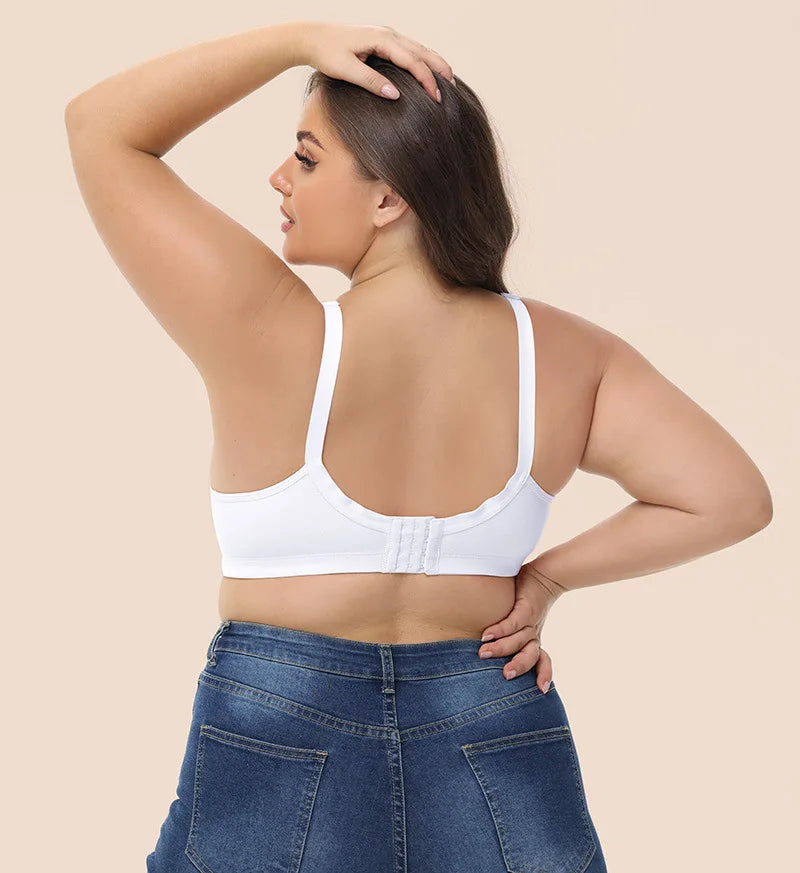 Bravellea Plus Size Cotton Full Cup Bra - Breathable Lace Trim B-F Cup