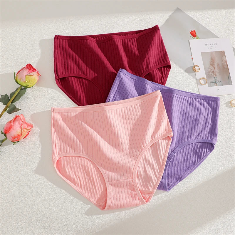 Bravellea Cotton Striped Panties 4-Pack - High Waist Breathable Briefs.