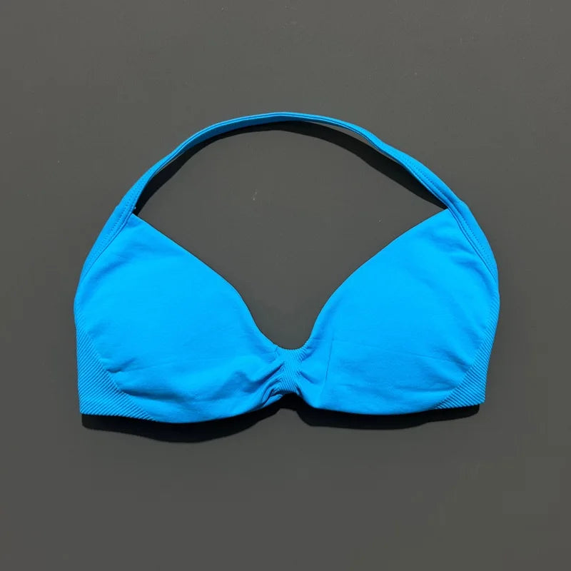 Bravellea Solid Color Impact Strappy Sports Bra - Seamless Yoga Halter Top