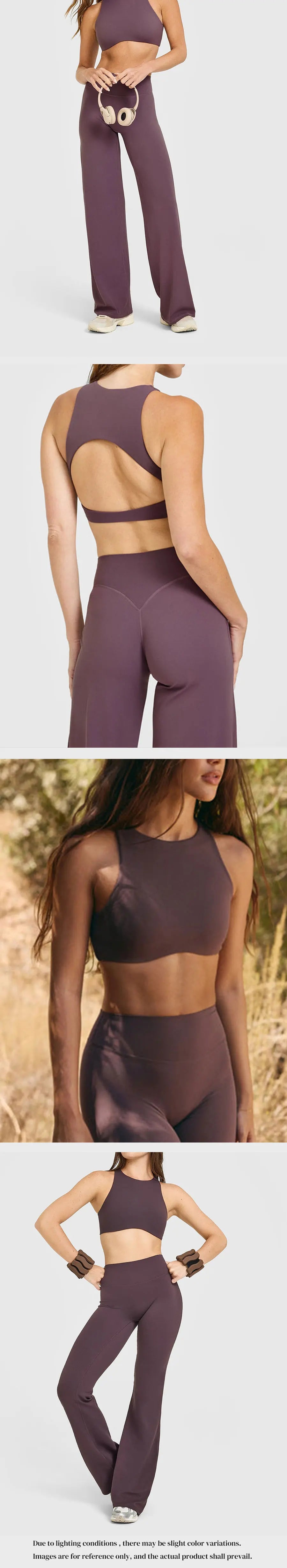 Bravellea High Neck Sports Bra & Leggings Set - Gym Top with Built-In Cups