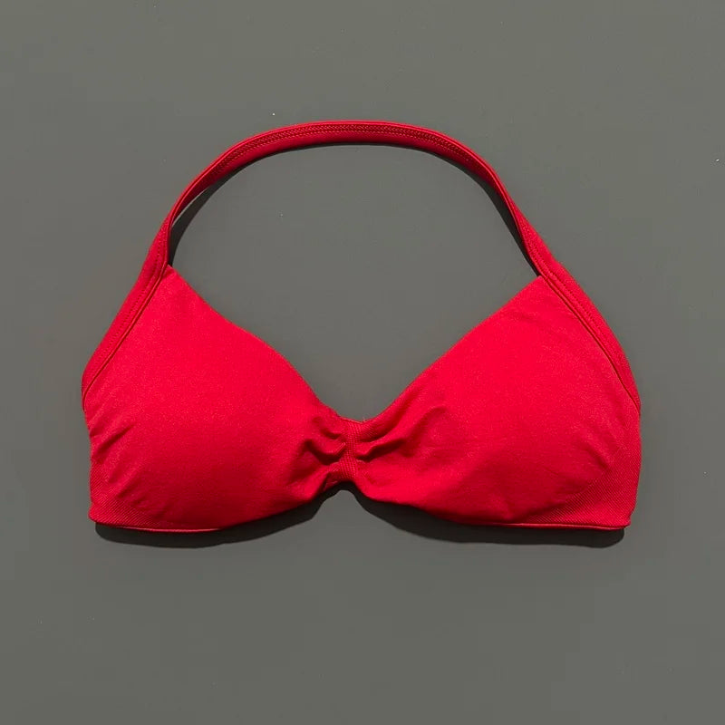 Bravellea Solid Color Impact Strappy Sports Bra - Seamless Yoga Halter Top