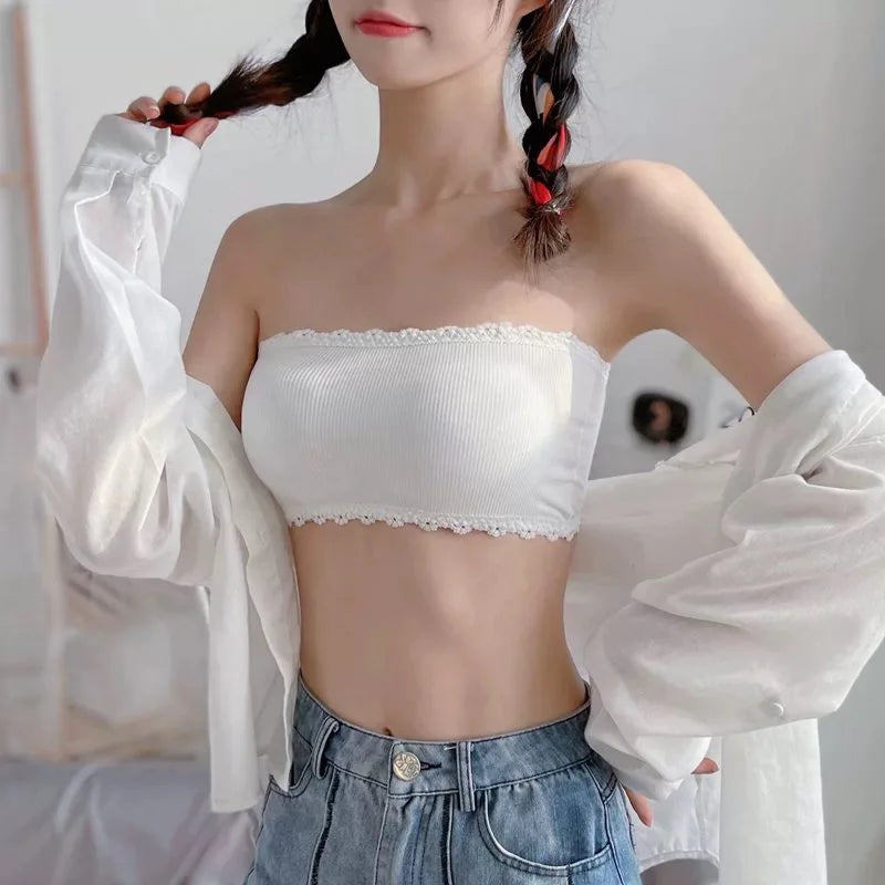 Bravellea Lace Strapless Tube Top Bra - Invisible Push-Up Seamless Bralette