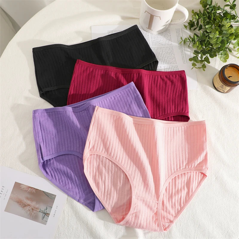Bravellea Cotton Striped Panties 4-Pack - High Waist Breathable Briefs.