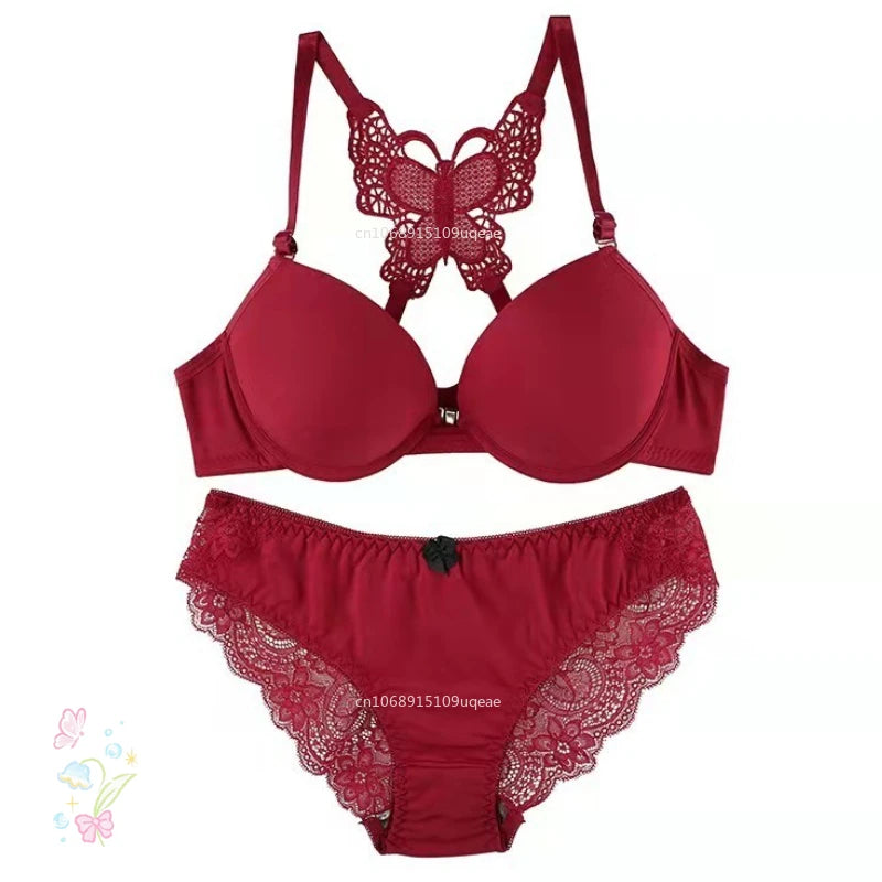 Bravellea Front Buckle Butterfly Bra Set - Detachable Straps See-Through Lingerie.
