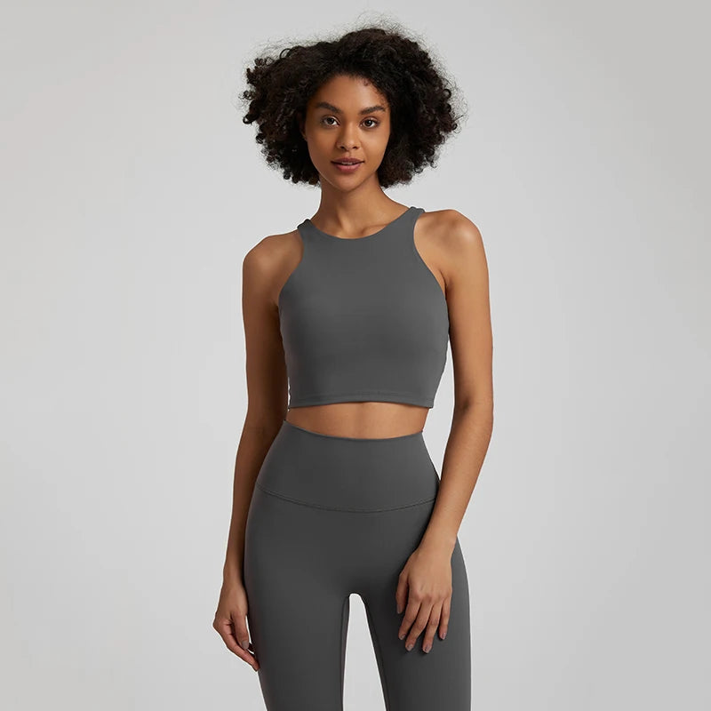 Bravellea High Neck Push-Up Sports Bra - Racerback Shockproof Workout Top