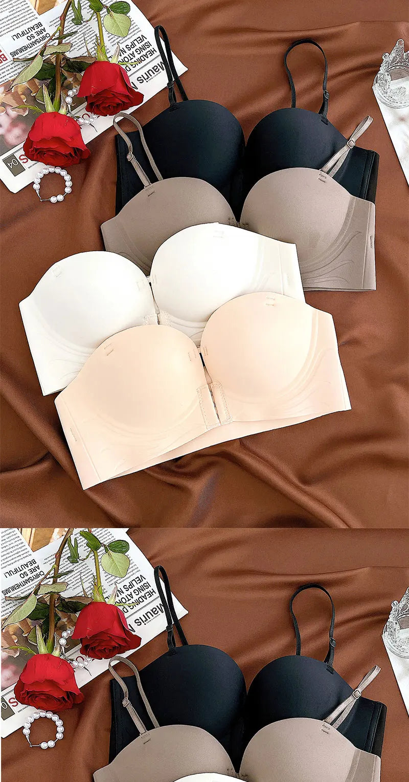 Bravellea Front Closure Push-Up Bra - Seamless Plunge Wireless Strapless