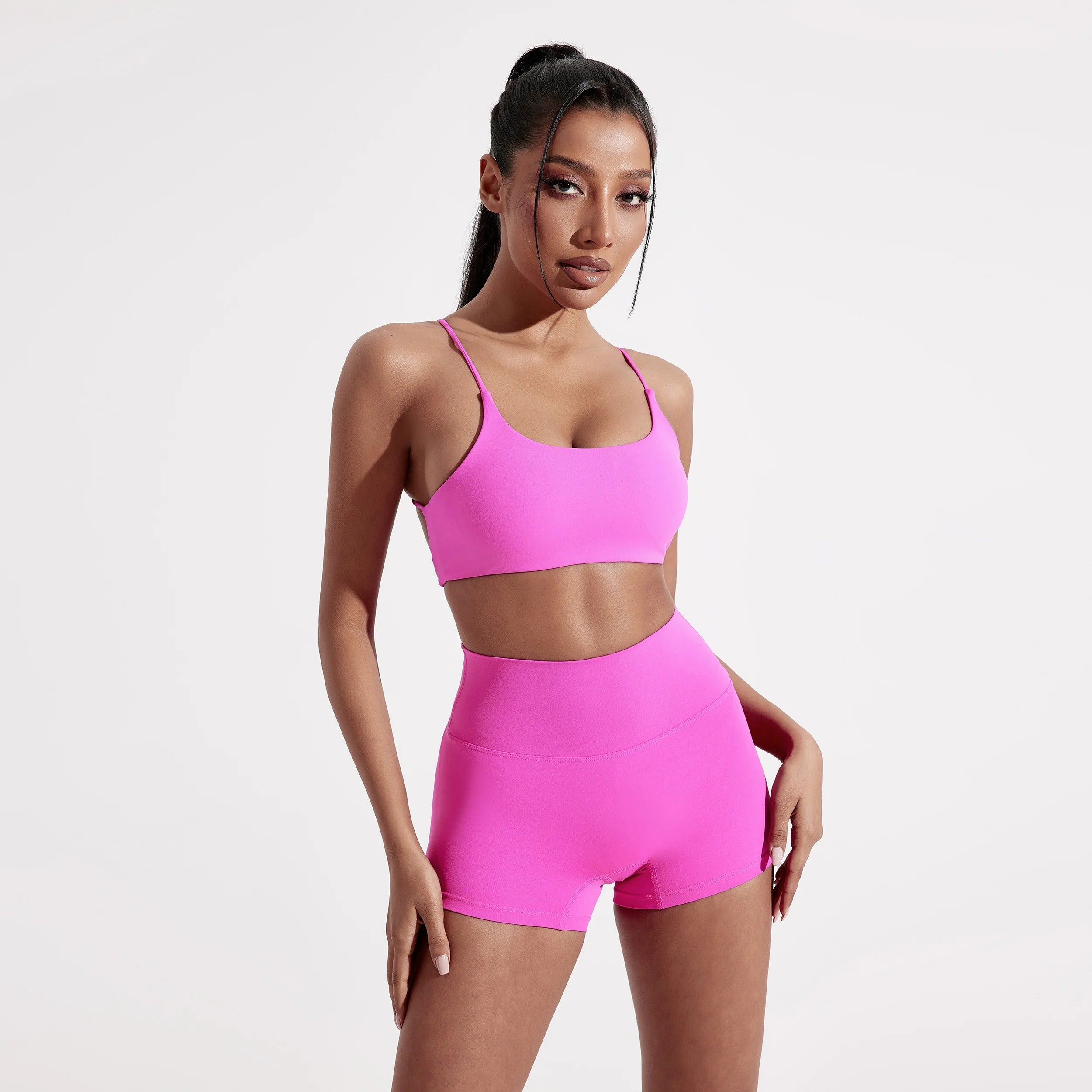Bravellea Solid Color Gym Yoga Bra - Cross Back High Strength Sports Top.