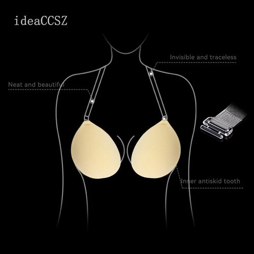 Bravellea Sticky Adhesive Bra - Invisible Backless Push-Up with Transparent Straps