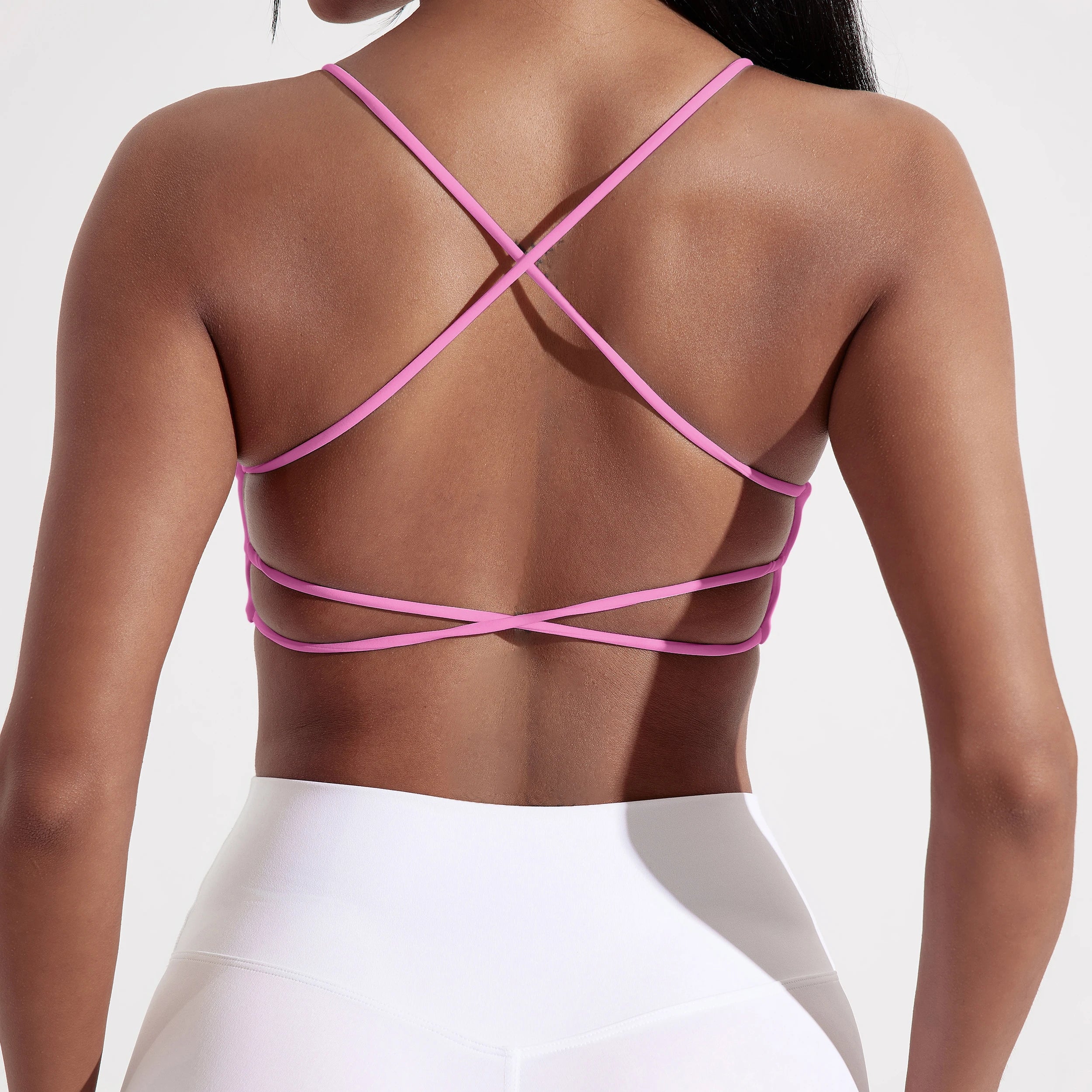 Bravellea Solid Color Gym Yoga Bra - Cross Back High Strength Sports Top
