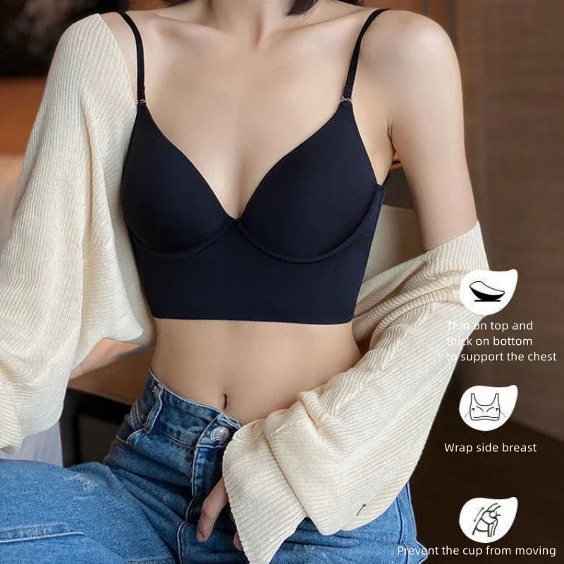 Bravellea Invisible Backless Lift-Up Bra - Deep U Plunge Seamless for Summer