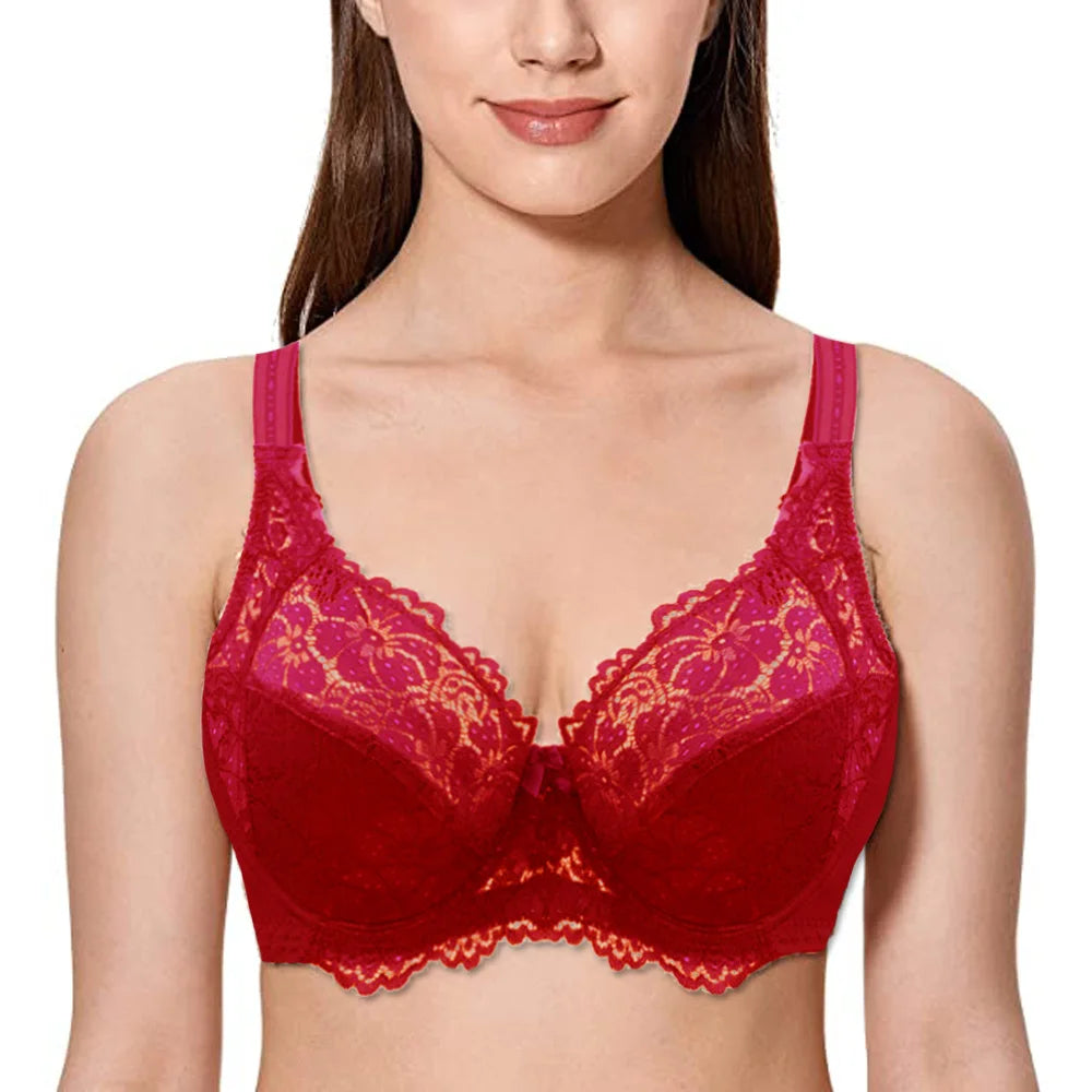 Bravellea Sexy Lace Underwire Bra - Plunge Push-Up Thin Padded C-F Cup