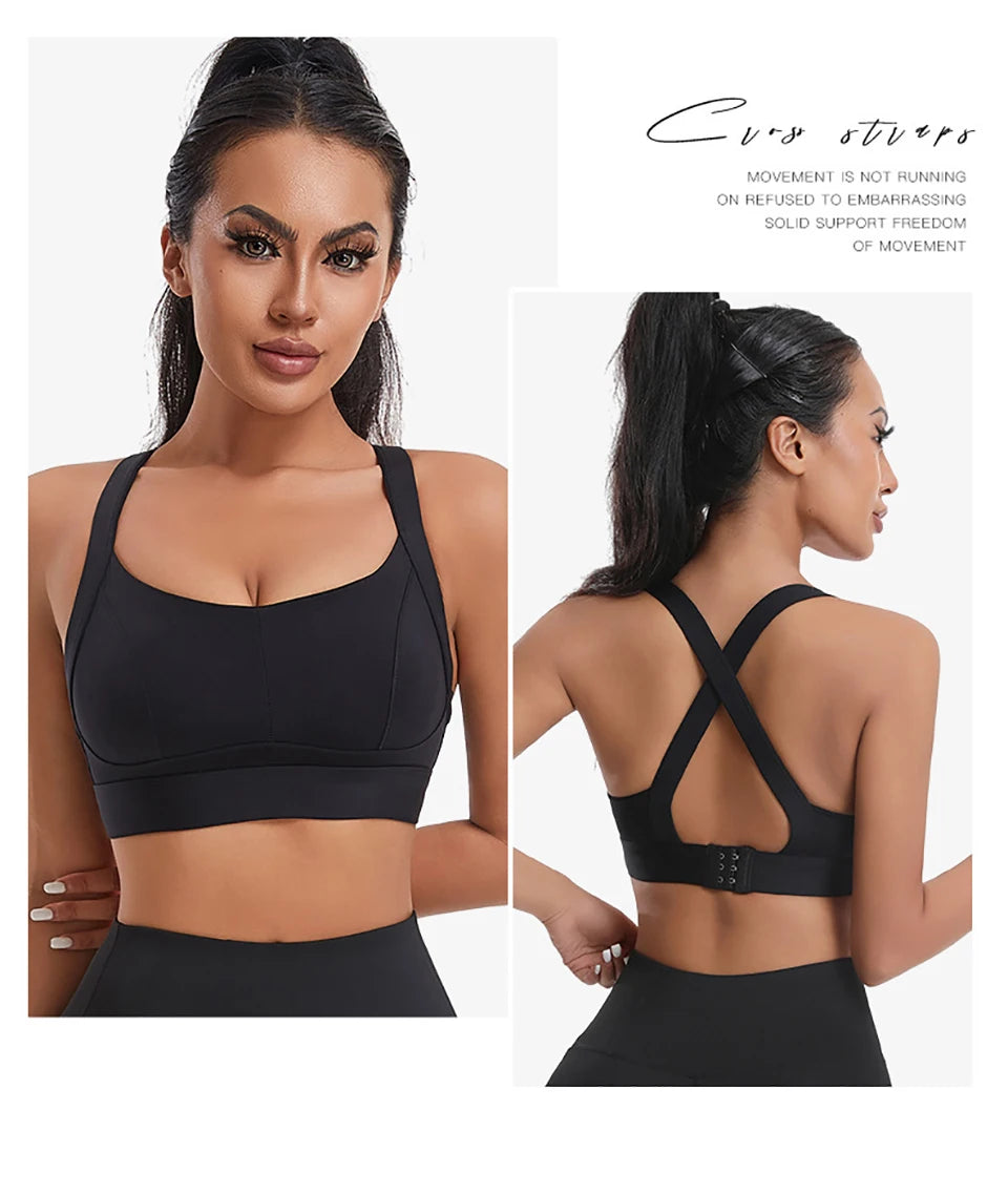 Bravellea High Impact Sports Bra - Criss Cross Back Shockproof Workout Top