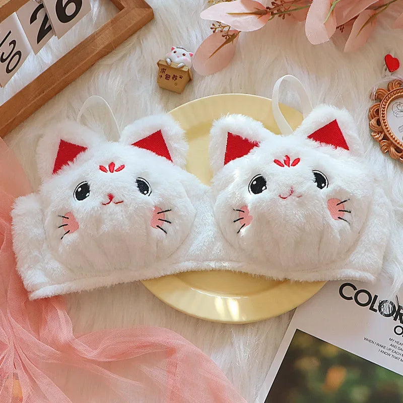Bravellea Japanese Rabbit Bear Bra - Cute Plush Winter Wireless Push-Up