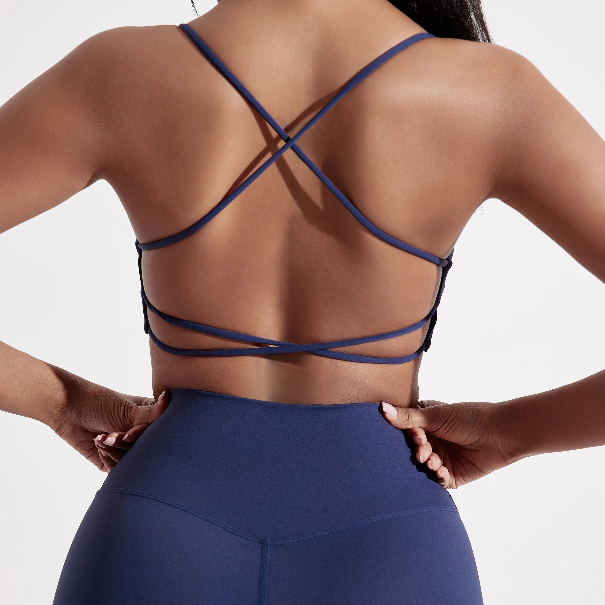 Bravellea Solid Color Gym Yoga Bra - Cross Back High Strength Sports Top.