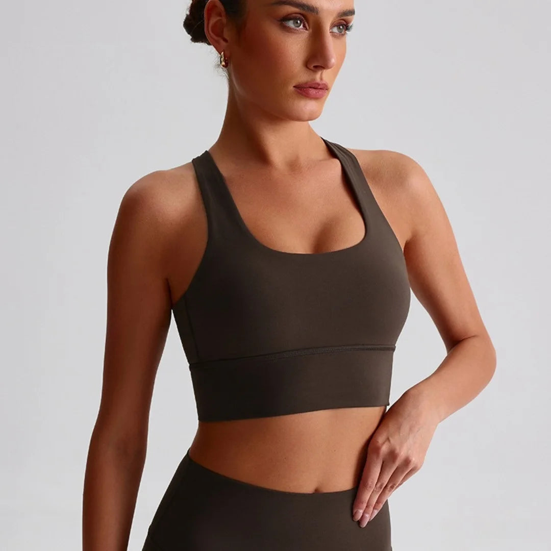 Bravellea Gym Yoga Sports Bra - Cross Back High Strength Padded Workout Top.