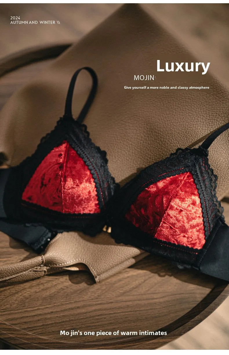 Bravellea Velvet Lace Wireless Bra - Thin Lined Triangle Cup Push-Up
