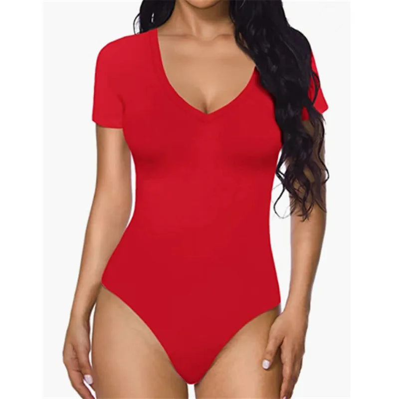Bravellea Sexy Slim Bodysuit - Short Sleeve V-Neck Bodycon Shaper