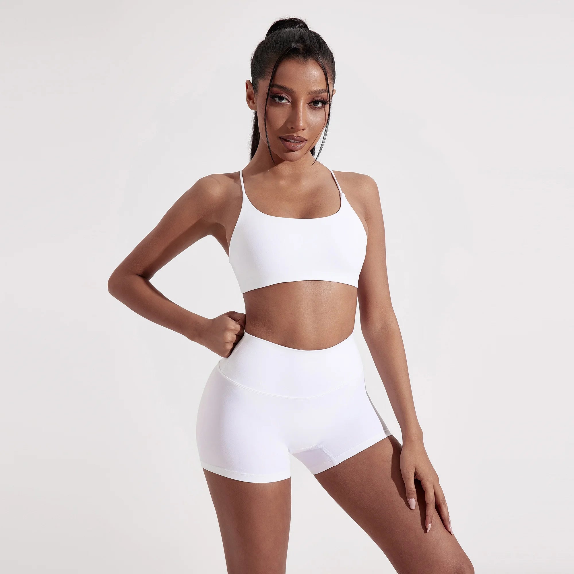 Bravellea Solid Color Gym Yoga Bra - Cross Back High Strength Sports Top.
