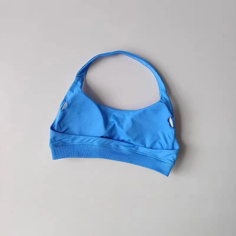 Bravellea Shockproof Seamless Halter Sports Bra - Open Back Push-Up Top