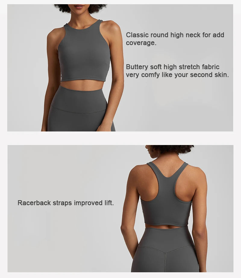Bravellea High Neck Push-Up Sports Bra - Racerback Shockproof Workout Top