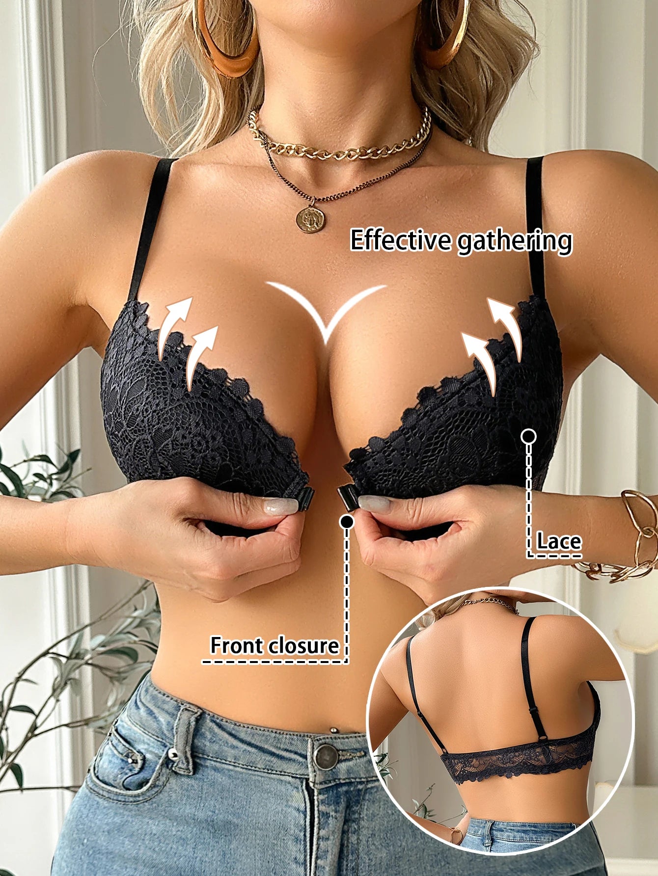 Bravellea Fashion Lace Splicing Bra - Modern Underwired Push-Up Elegant Lingerie