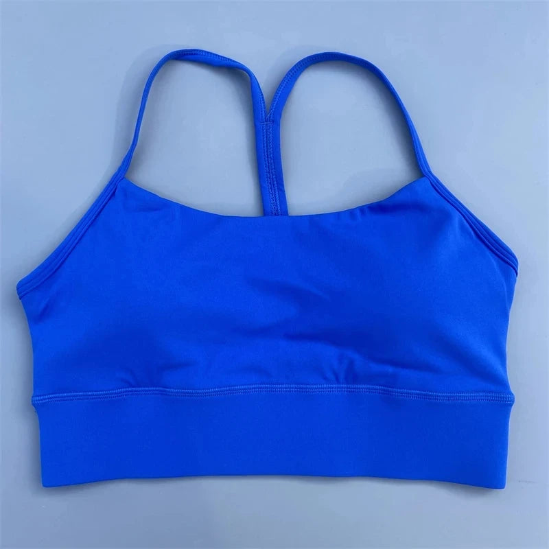 Bravellea Solid Color Y-Line Sports Bra - High Strength Gym Yoga Top with Chest Pad