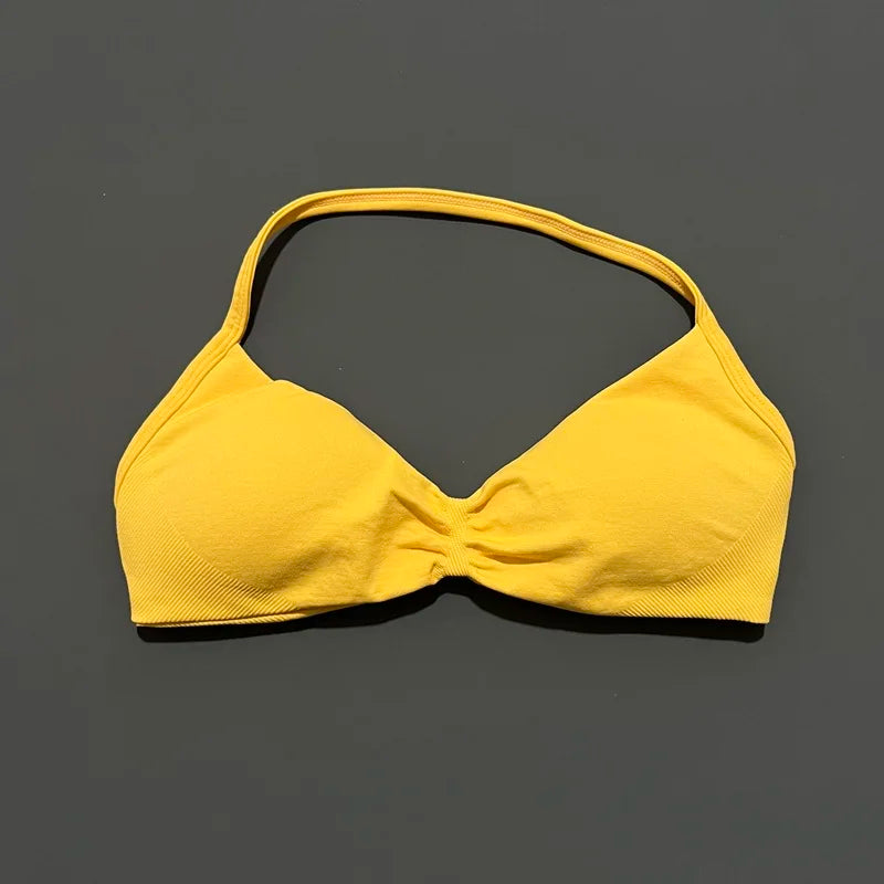 Bravellea Solid Color Impact Strappy Sports Bra - Seamless Yoga Halter Top