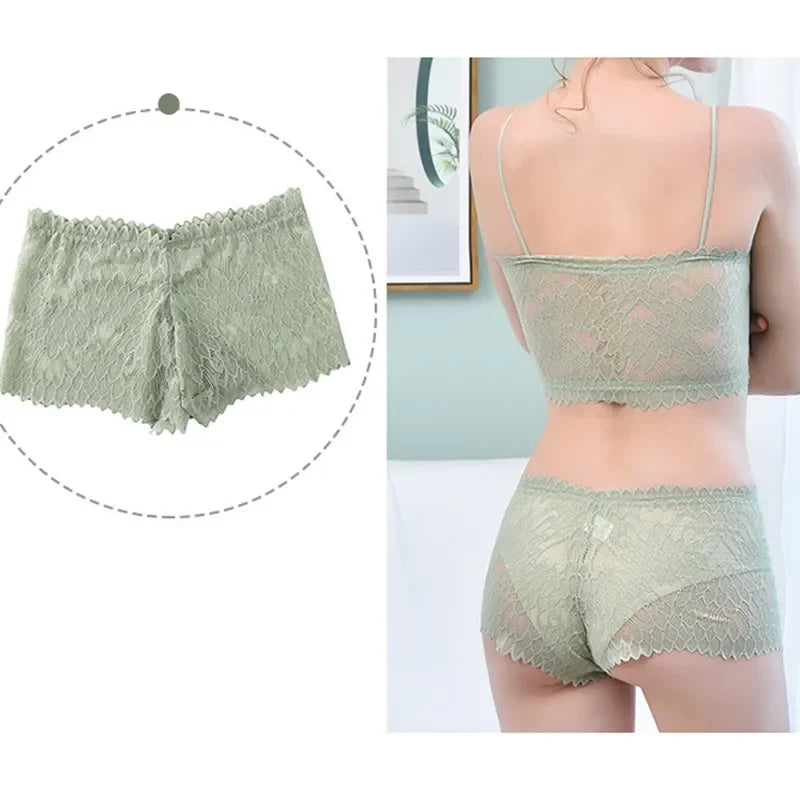 Bravellea Lace Tube Bra & Panty Set - Wireless Summer Padded Bralette.