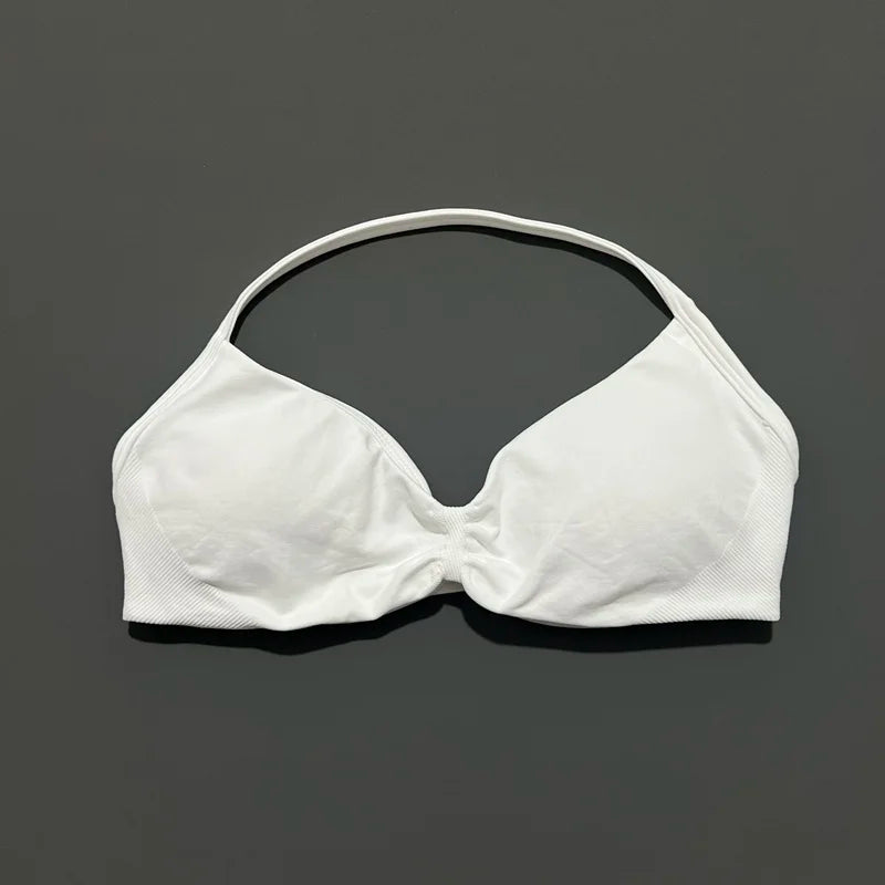 Bravellea Solid Color Impact Strappy Sports Bra - Seamless Yoga Halter Top